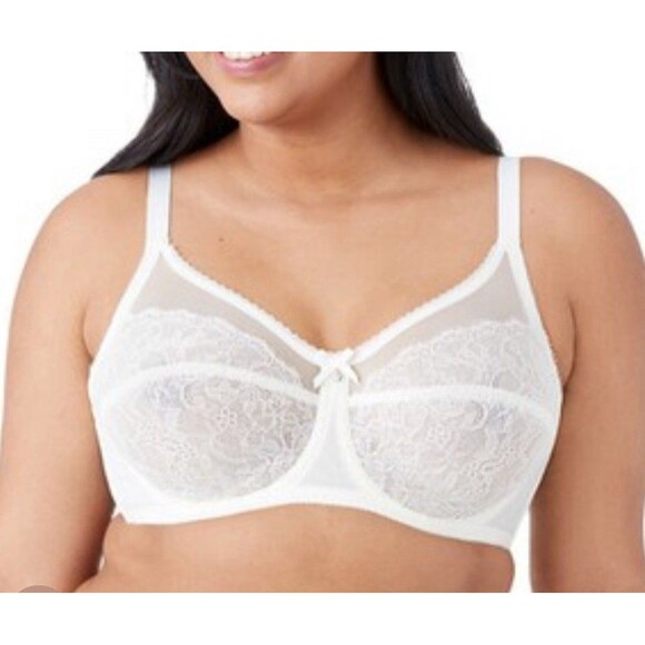 Wacoal Retro Chic Underwire Unlined Bra 40C White Lace Mesh Full Figure 855186 - Picture 1 of 9